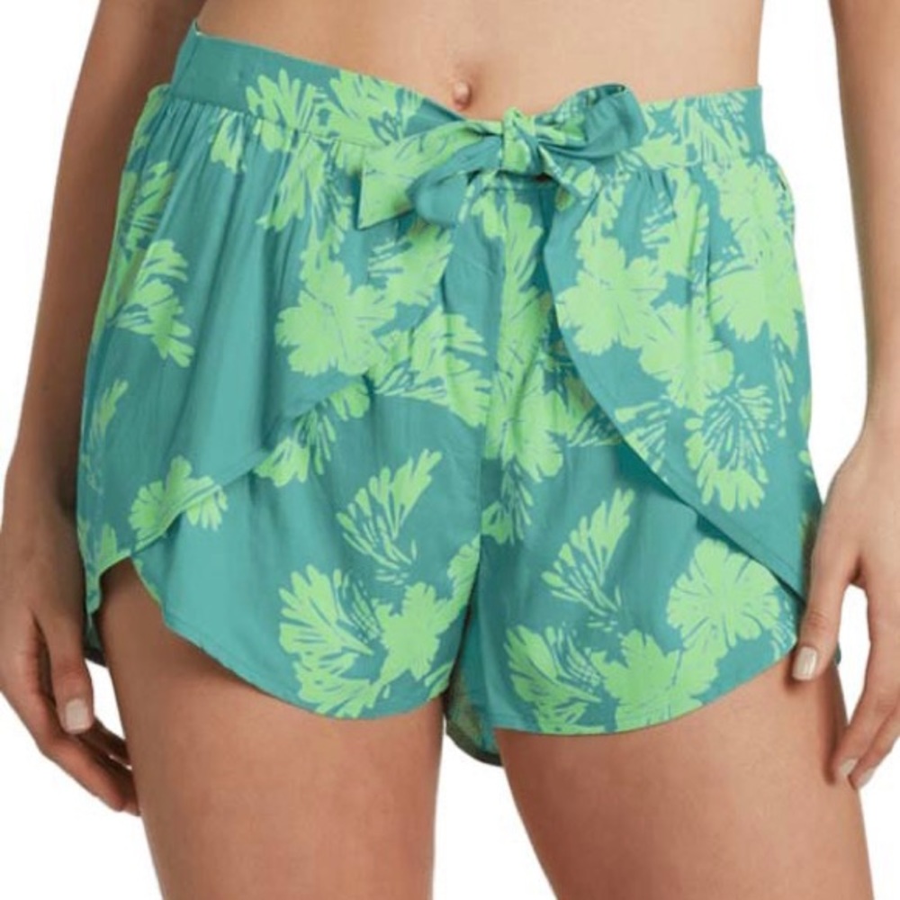 Roxy Pool Blue Tropical Floral Tulip Hem Jessa Shorts Sz. S